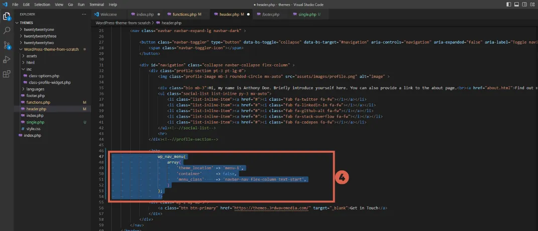 How to Create Custom Menu and Widget for WordPress Theme 7 create menu and widget