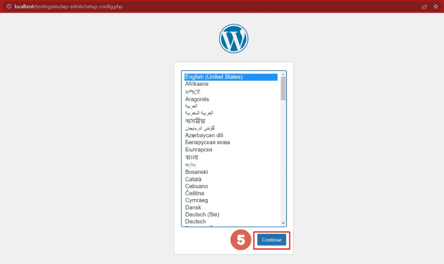 Cara Menginstal WordPress di Windows menggunakan WampServer 23 Cara install wordpress di wampserver -pilih bahasa