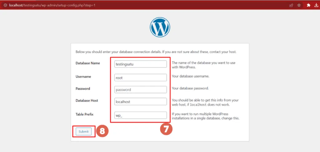 Cara Menginstal WordPress di Windows menggunakan WampServer 25 Cara install wordpress di wampserver - submit database name