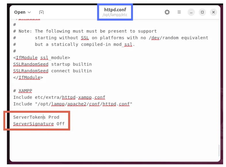 Cara Menyembunyikan Versi Server Apache XAMPP di ubuntu