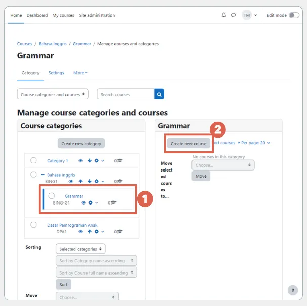 cara membuat course di moodle