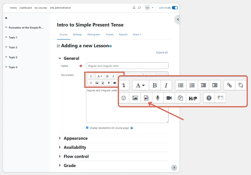 cara menambahkan topik di moodle