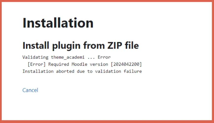 error saat instalasi tema di Moodle