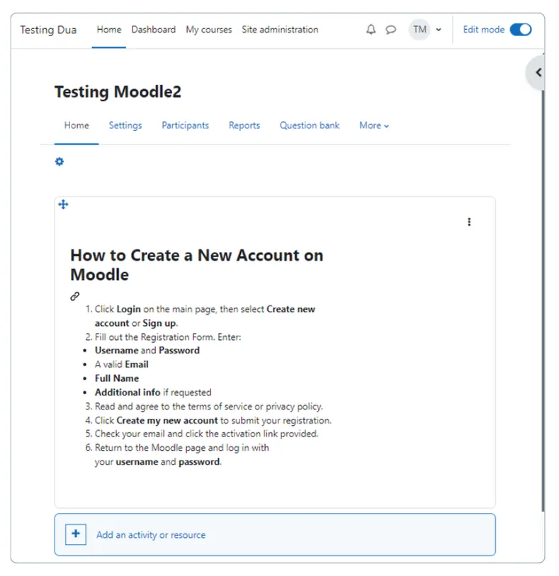 How to Create a Sign-Up Feature in Moodle for Participant Registration 18 membuat panduan pendaftaran akun pengguna di moodle
