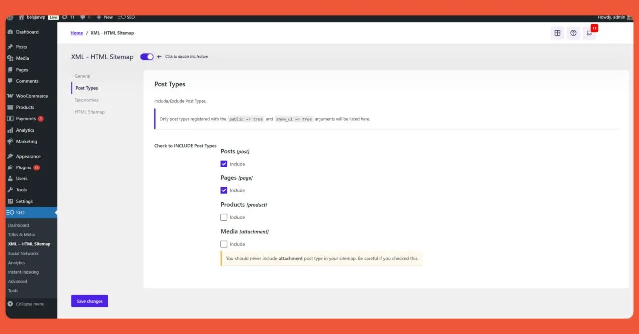 SEO Press Sitemap setting