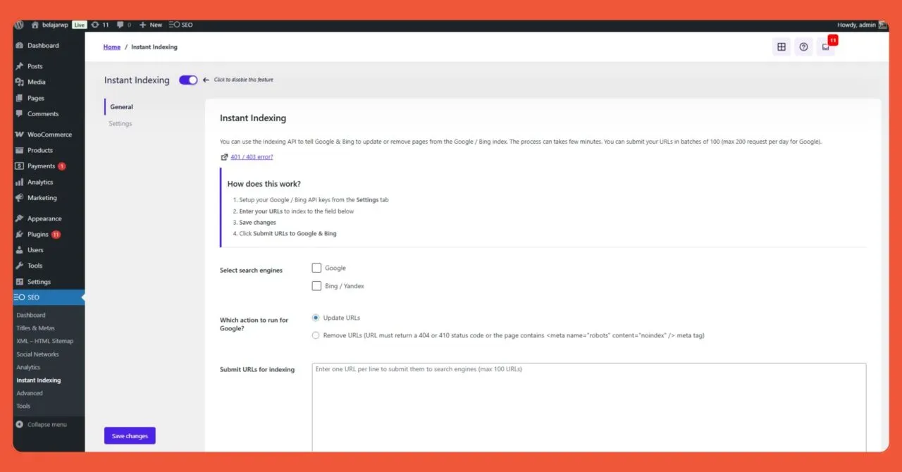 SEOPress Instant Indexing