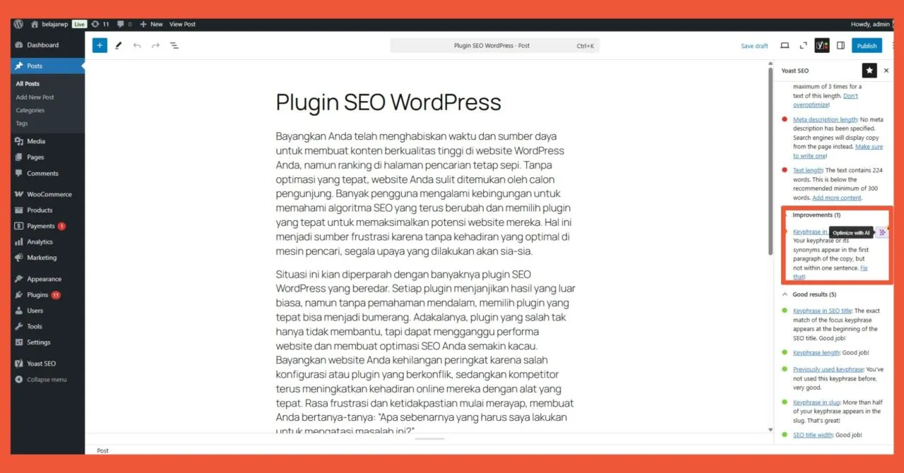Yoast Optimize with AI harus upgrade paket berbayar
