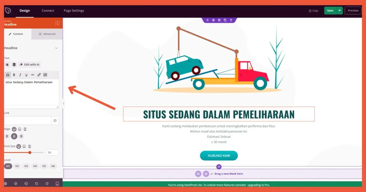 Setting Judul Maintenance