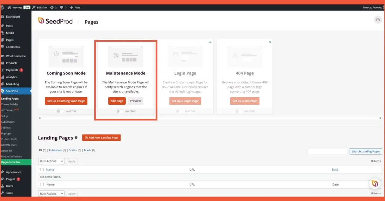 Untuk menonaktifkan wordpress maintenance mode cukup menggeser toggle