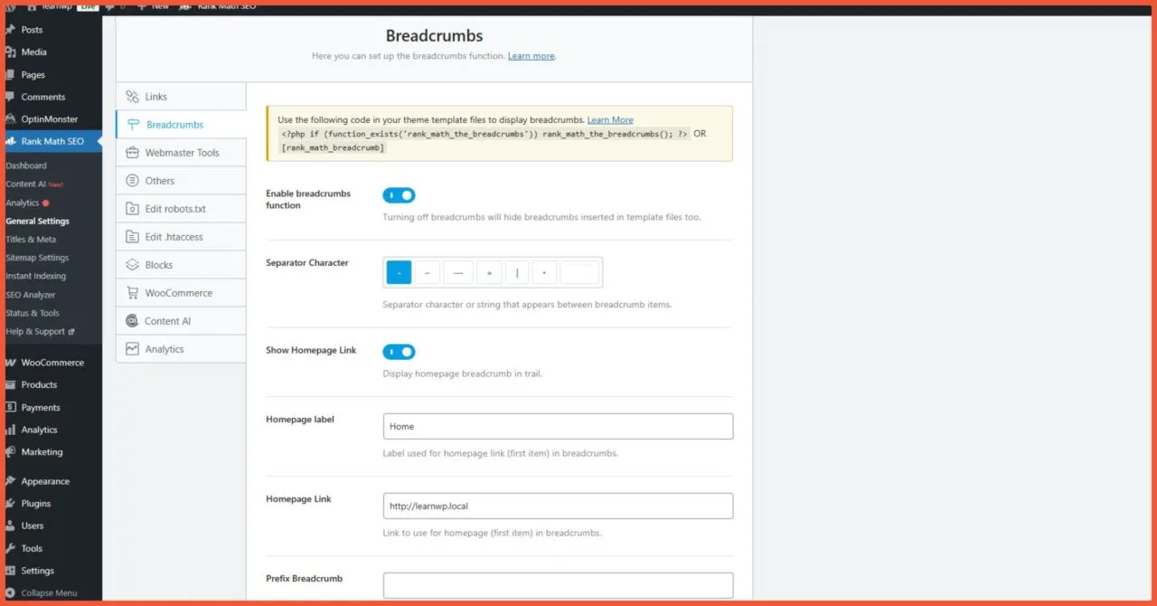 setting advance rank math