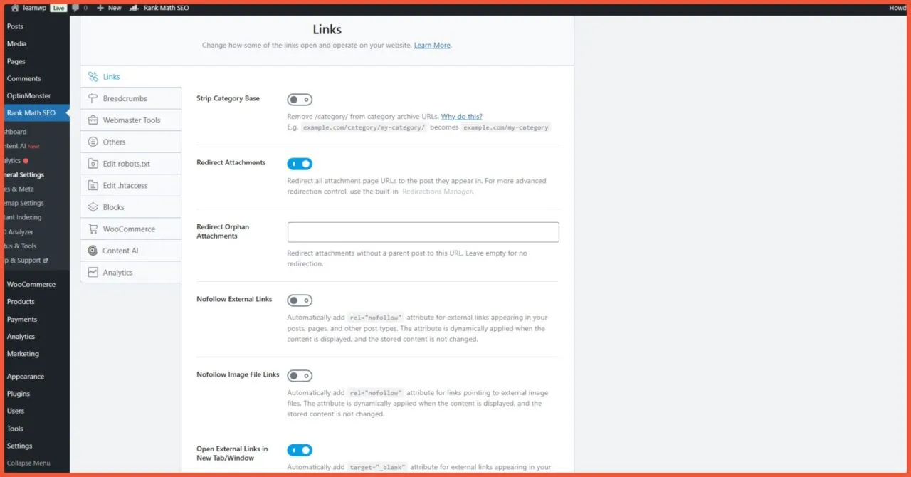 setting advance rank math