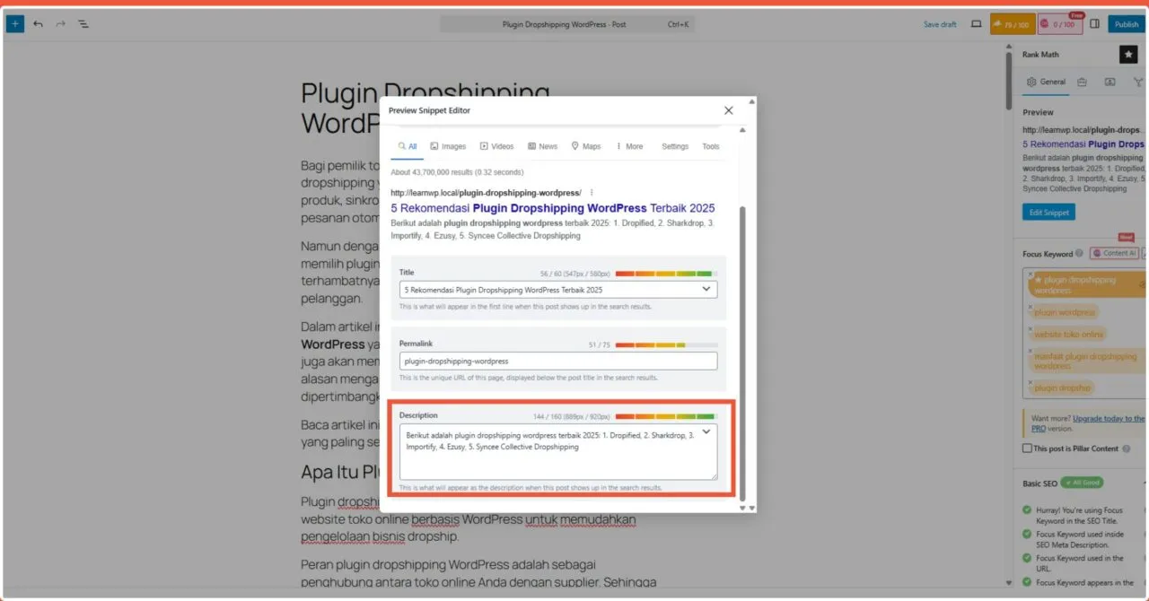 Setting SEO on page meta description 1