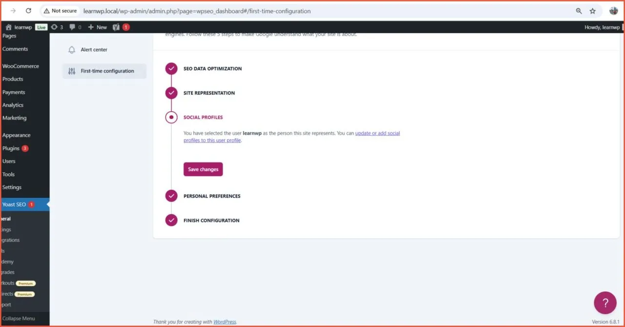 Quick Setup First time configuration Social Profiles
