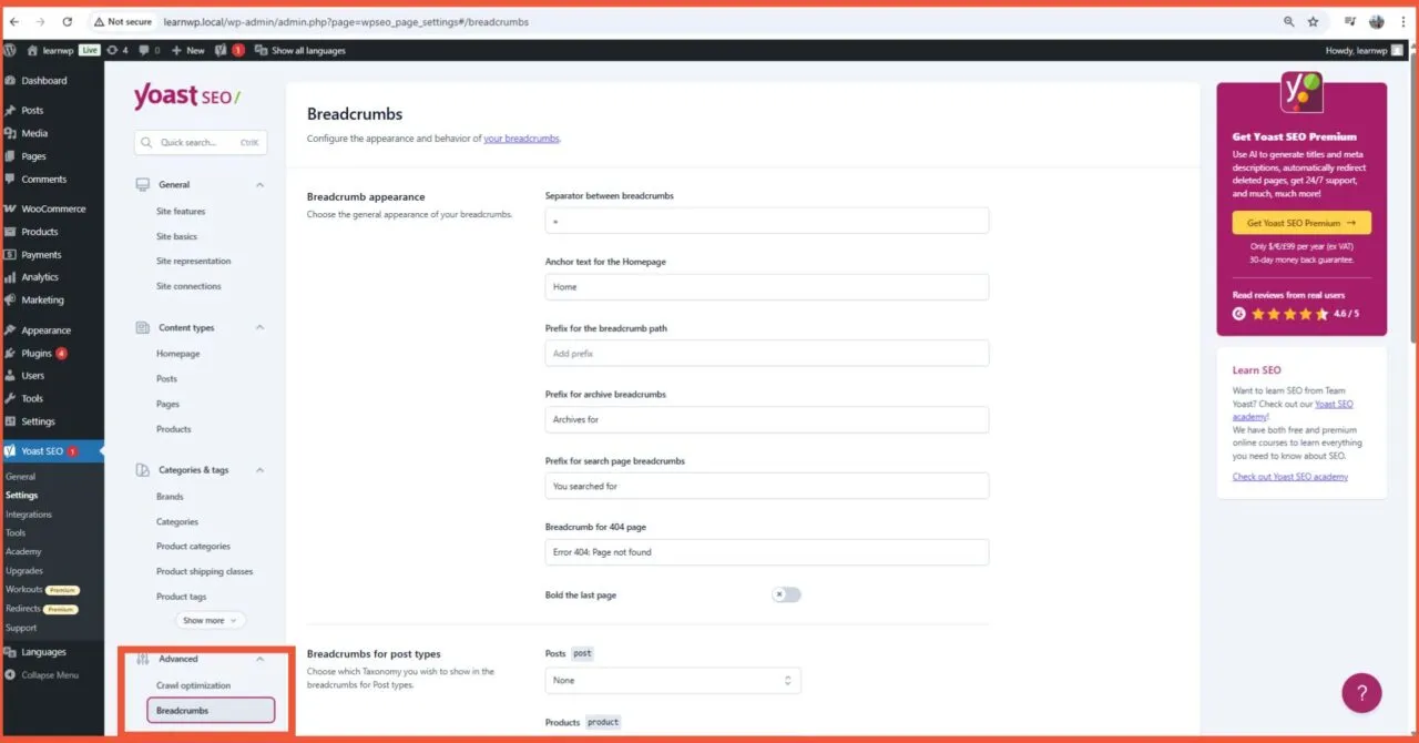 Setting Breadcrumbs Yoast SEO