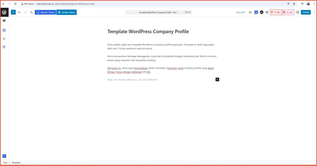 Fitur astra kompatibel dengan Gutenberg