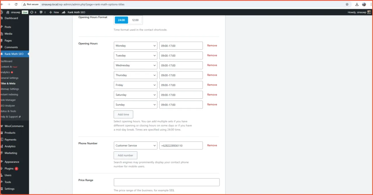 Opening hours format to price range