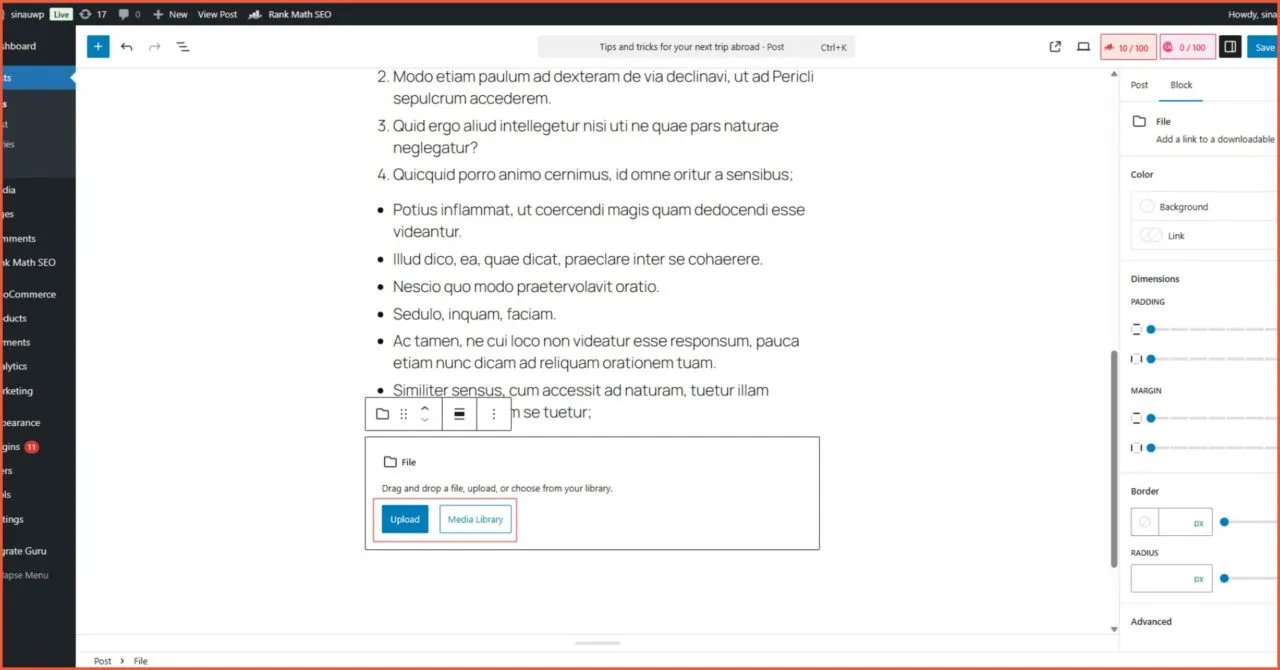 2. Upload PDF tanpa plugin di Gutenberg