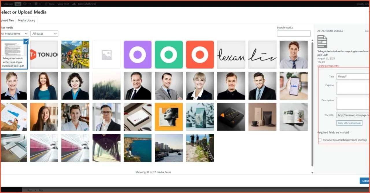3. Upload file PDF tanpa plugin di Gutenberg