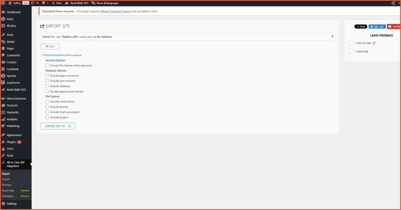 Fitur AIOWP Export lengkap