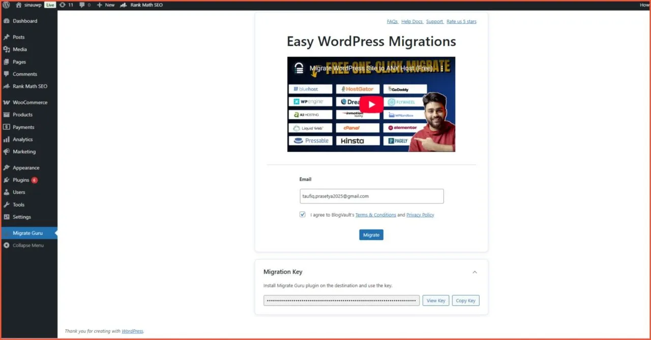 Fitur Migrate Guru One Click Migration