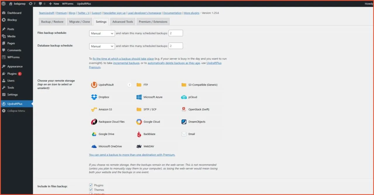 Fitur updraftplus integrasi dengan berbagai layanan cloud