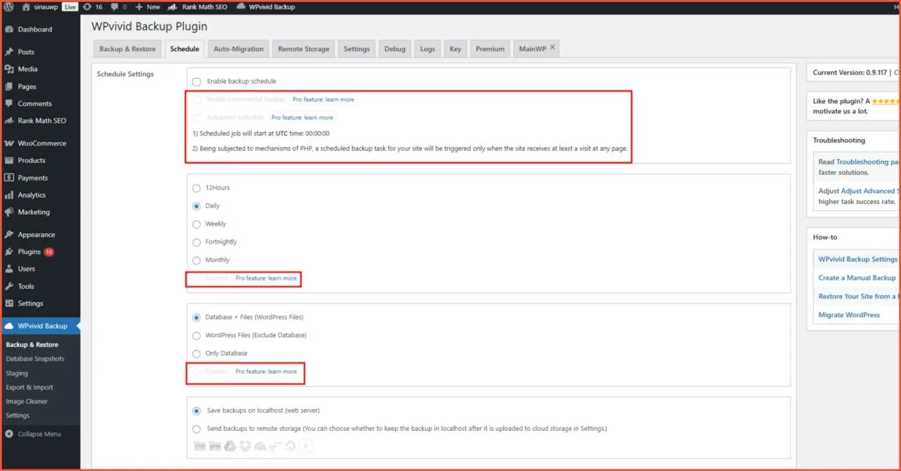 Kekurangan WPvivid keterbatasan pada fitur gratis