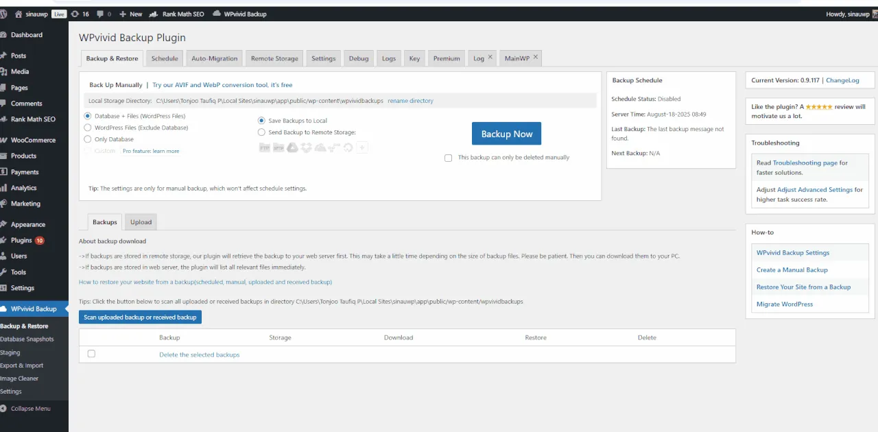 Kelebihan WPvivid tampilan user friendly