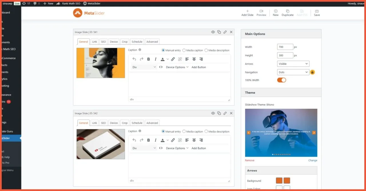 Fitur metaslider drag and drop