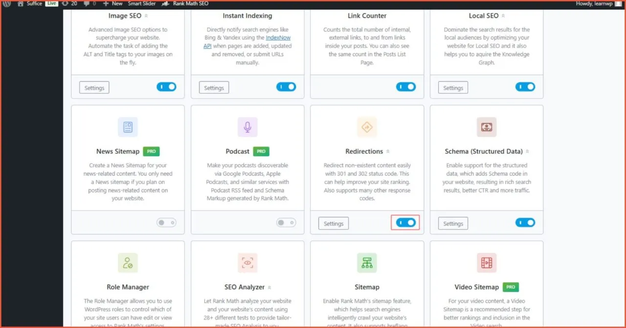 Activate the Redirects Module