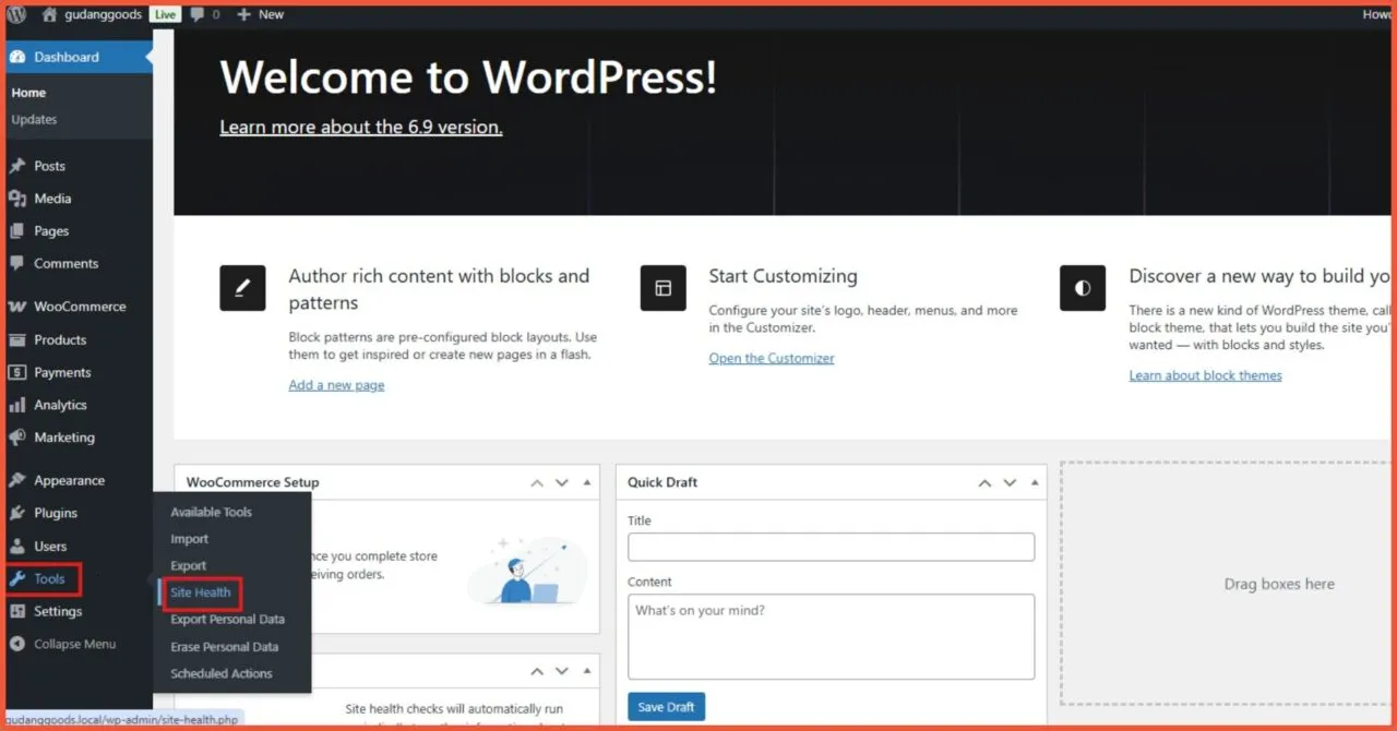 Cek WooCommerce via Site Health