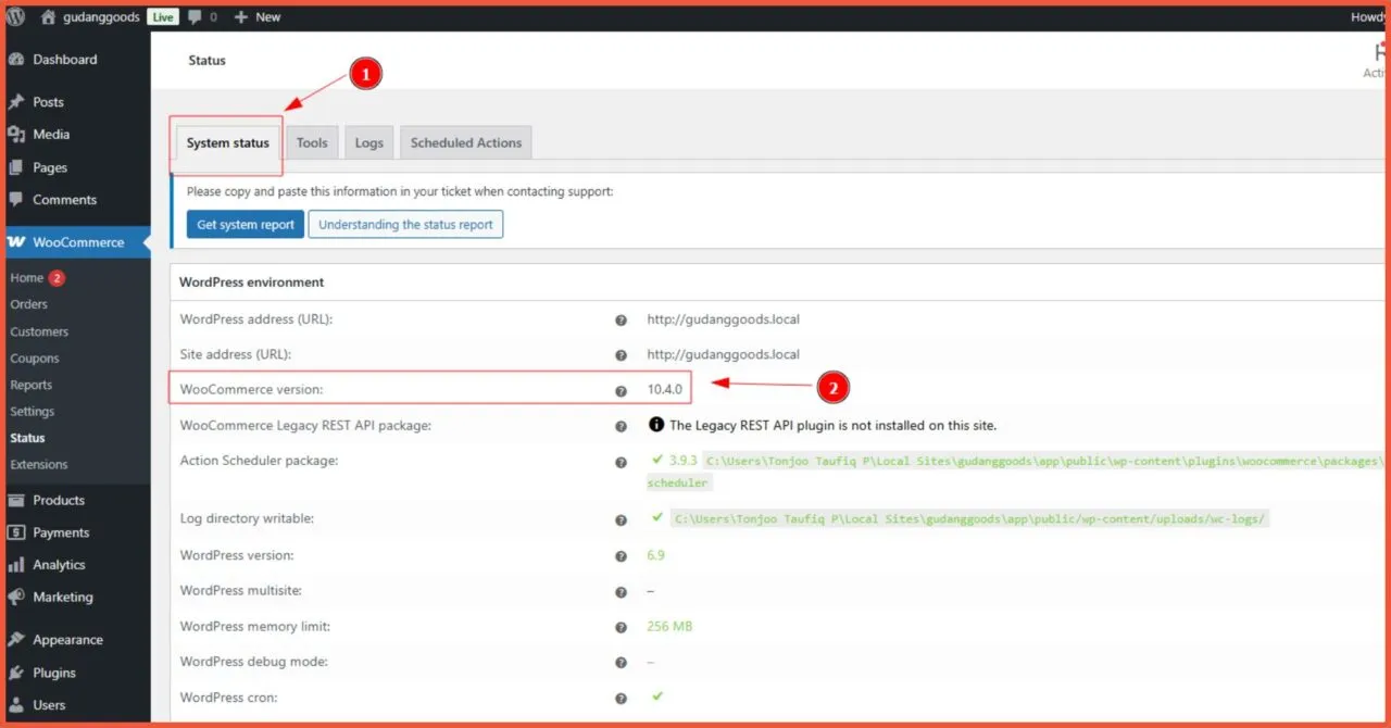 Cek via WooCommerce status