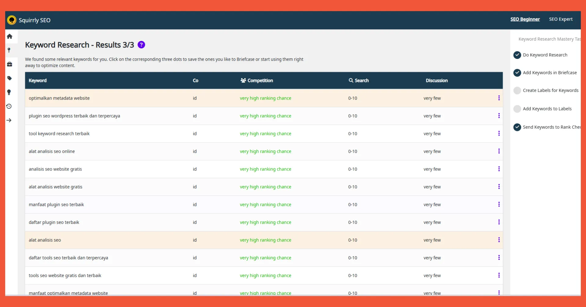 Saran keyword untuk optimasi konten
