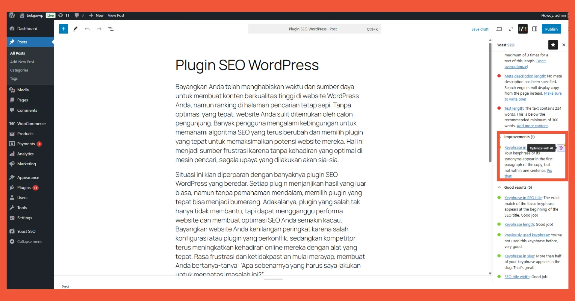 Yoast Optimize with AI harus upgrade paket berbayar