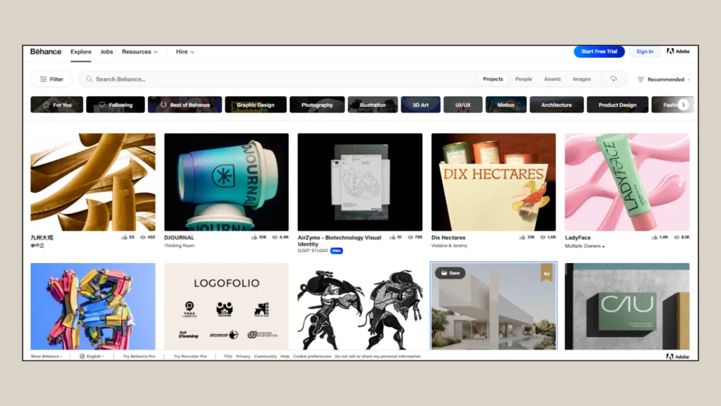 halaman utama behance