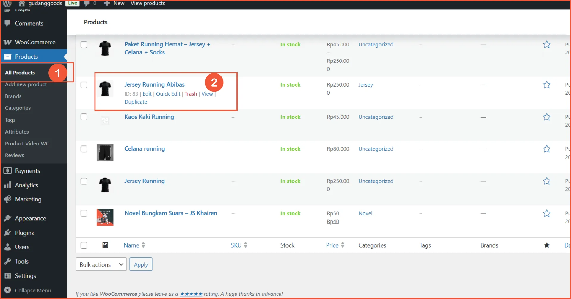 4. Product edit product yang ingin ditambahkan video