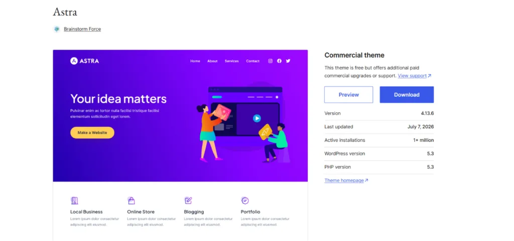33 Tema WordPress Gratis & Terbaik di Tahun 2026 1 Tema WordPress gratis terbaik Astra