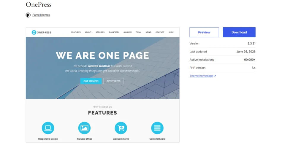 33 Tema WordPress Gratis & Terbaik di Tahun 2026 10 Tema WordPress gratis terbaik OnePress