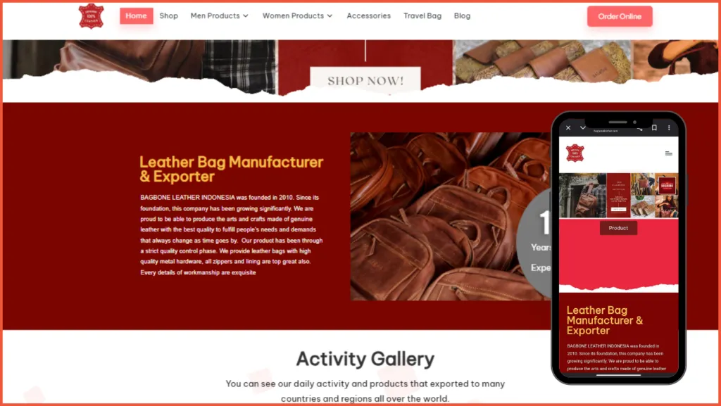 Contoh Website UMKM yang Menarik dan Fungsional 2 website Bagbone Leather 1