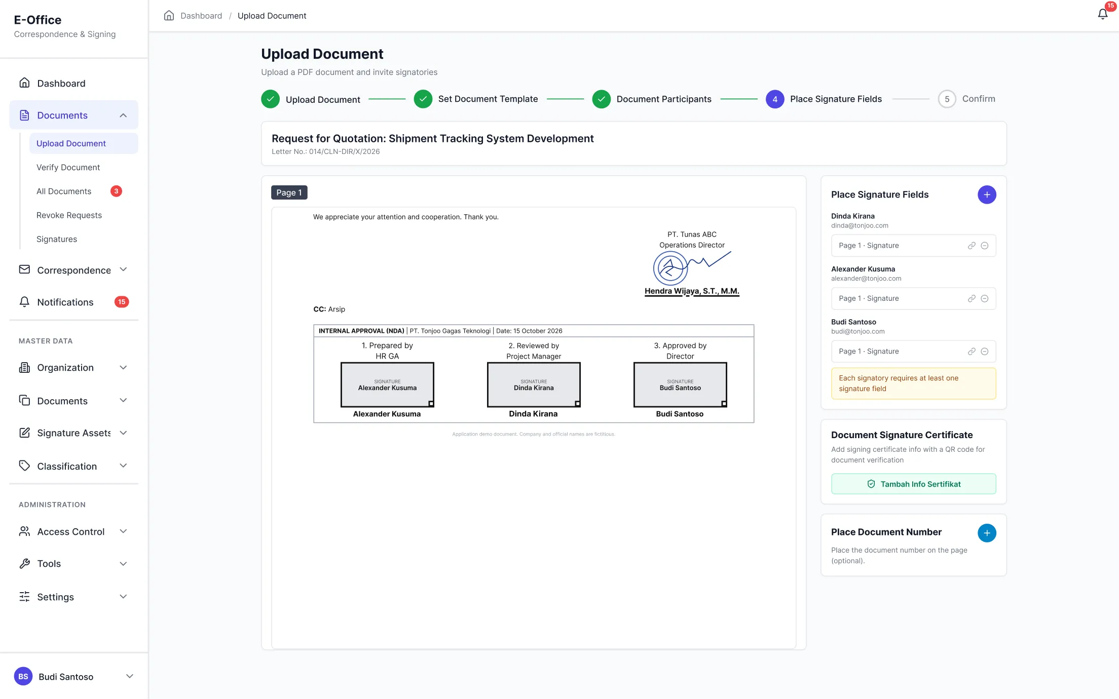 Signature Field Placement & Electronic Signatures