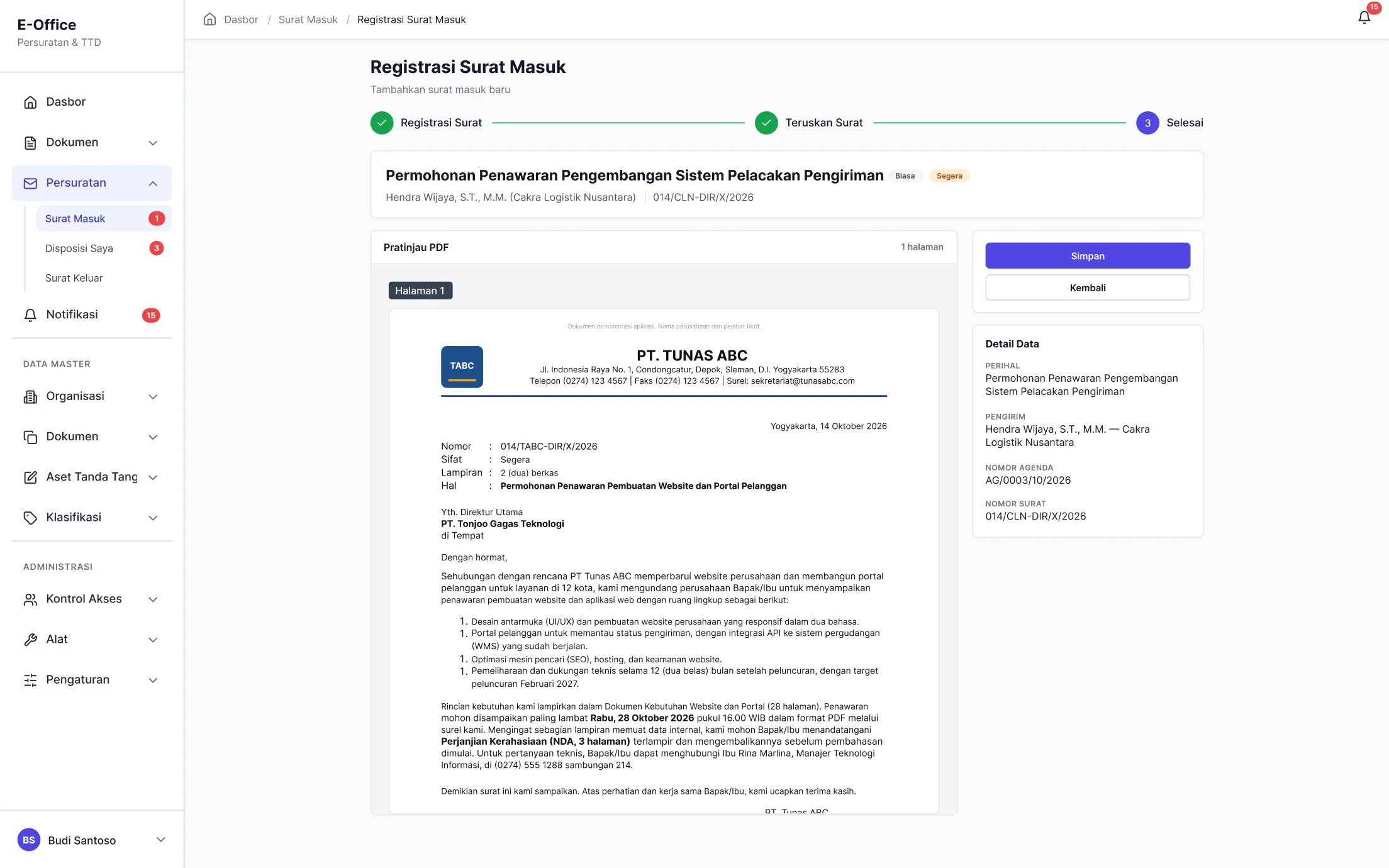 Registrasi Surat Masuk